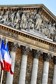 Fronton de l'Assemblée nationale et des drapeaux de la France