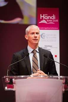 Le ministre de la Culture, Franck Riester, lors de la remise du Prix Handi-Livres 2018