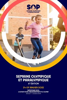 Affiche de la Semaine Olympique et Paralympique 2022 où l'on voit une écolière faire de la corde à sauter avec ses camarades
