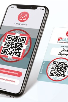 La carte et l'application smartphone iDiabète avec son QR Code