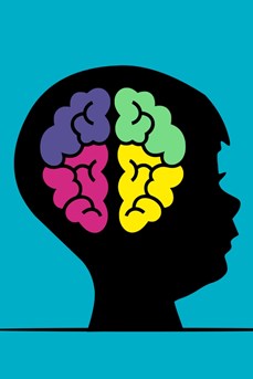 Illustration d'un cerveau coloré dans la tête d'un enfant