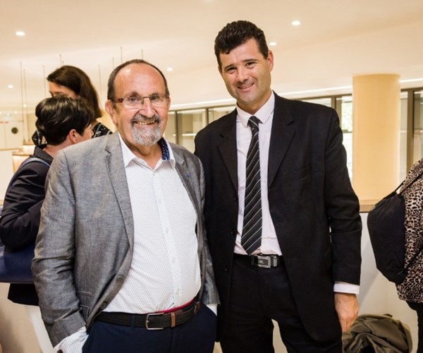 Jean Barucq (à gauche), ancien président du Fonds Handicap & Société, et Patrick Chague (à droite), actuel directeur général de la mutuelle Intégrance
